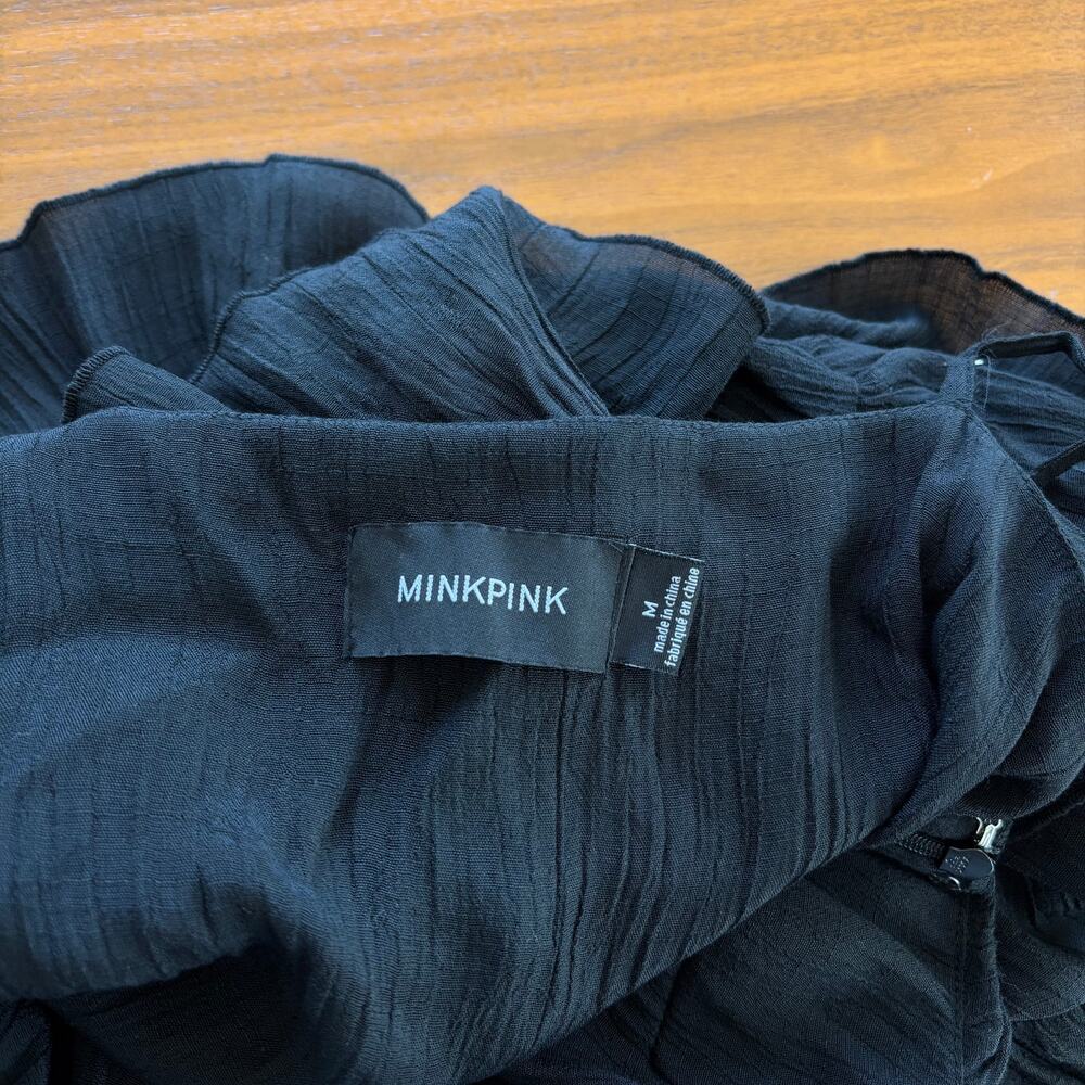 Mink Pink Black Tiered Ruffle Maxi Dress Summer Wedding Guest Sundress Medium - Picture 2 of 8